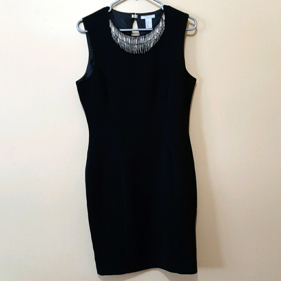 NWT H&M Black Dress With Beaded Neckline - Picture 1 of 7